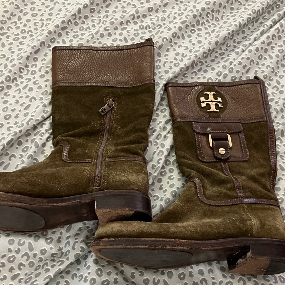 Tory Burch Olive and Brown Leather Boots